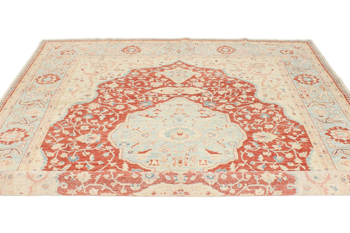 8x10 Red and Blue Turkish Oushak Rug