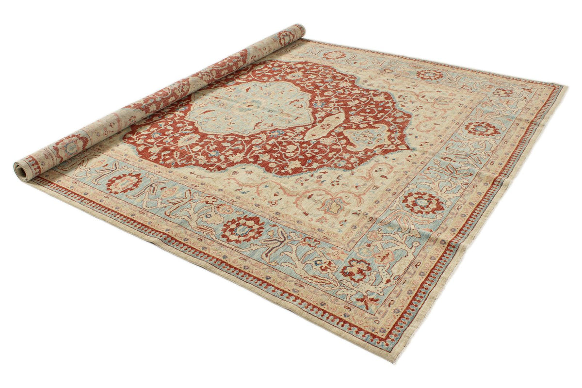 8x10 Red and Blue Turkish Oushak Rug