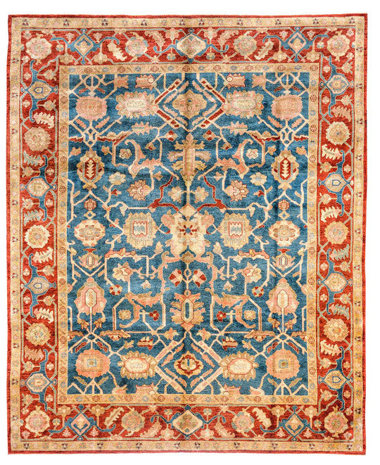7x8 Blue and Red Turkish Oushak Rug