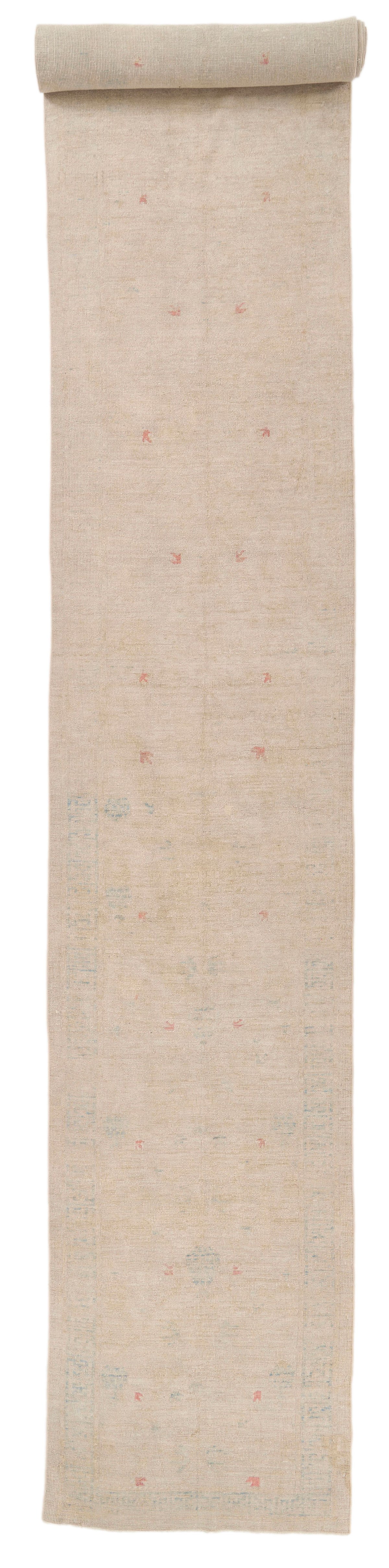 3x30 Ivory and Light Blue Oushak Runner