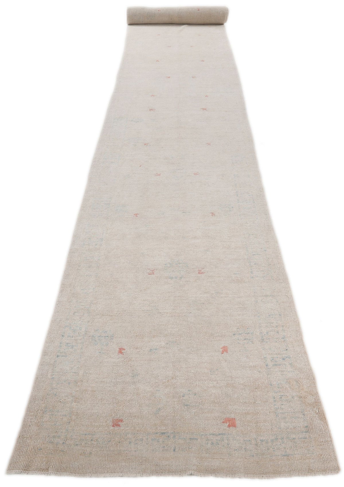 3x30 Ivory and Light Blue Oushak Runner