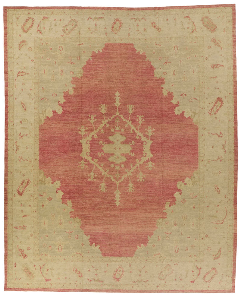 13x15 Beige and Red Turkish Oushak Rug