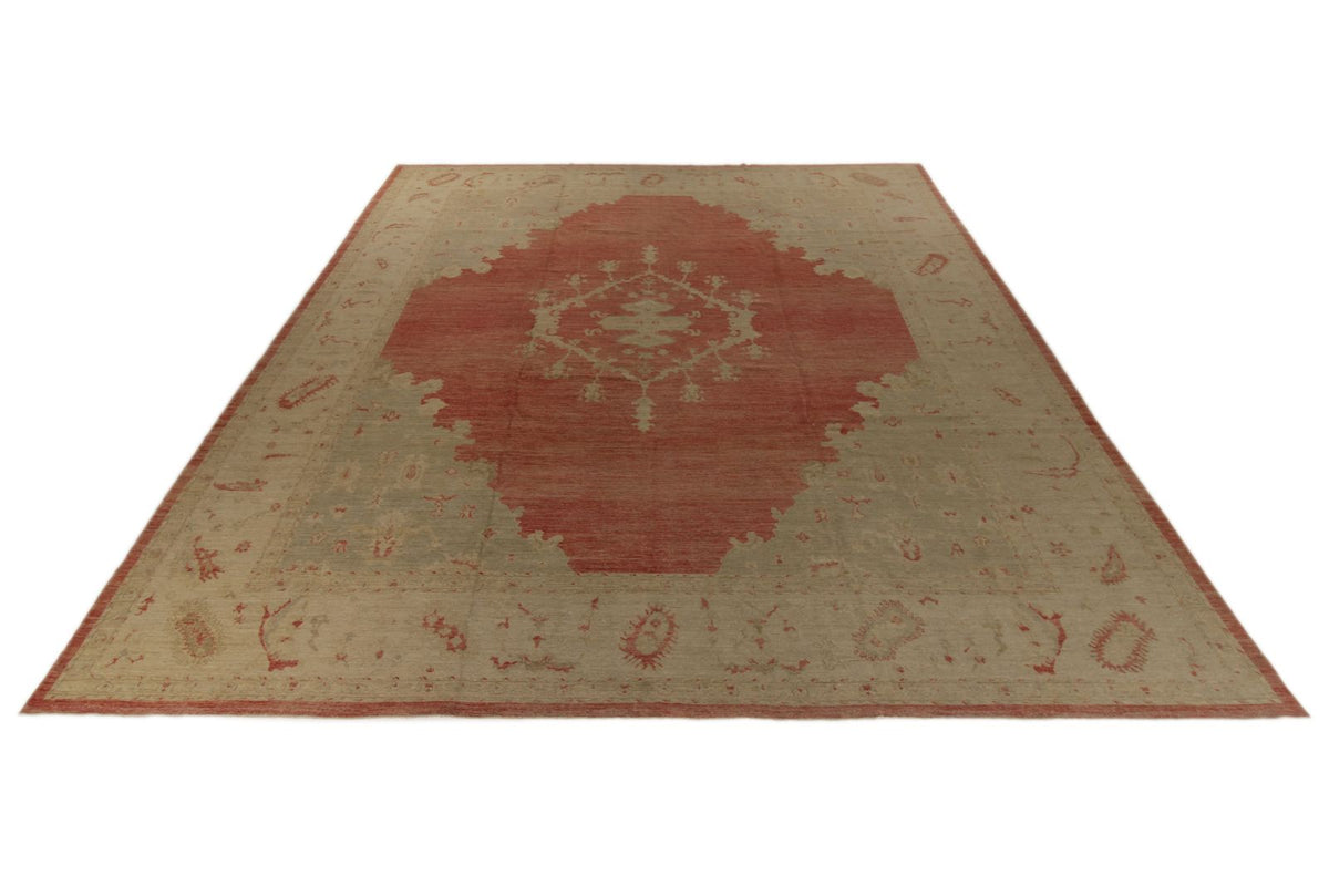 13x15 Beige and Red Turkish Oushak Rug