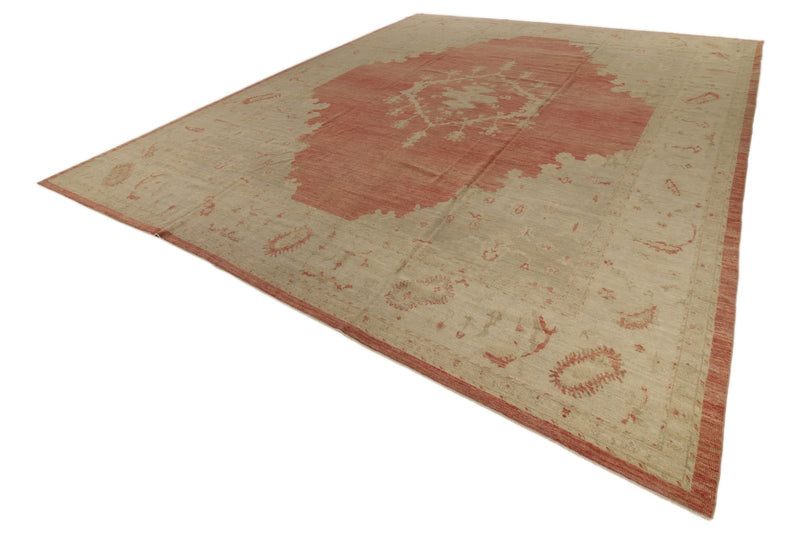 13x15 Beige and Red Turkish Oushak Rug