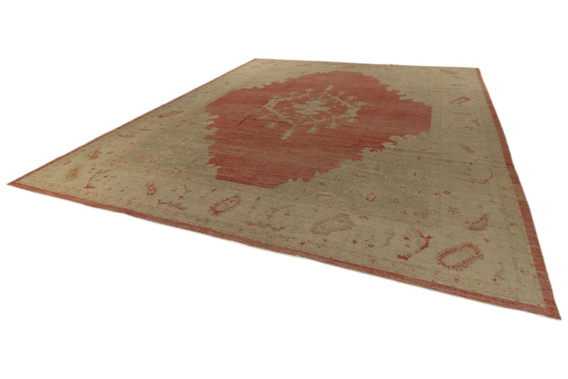 13x15 Beige and Red Turkish Oushak Rug