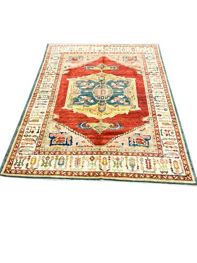 6x8 Red and Ivory Turkish Oushak Rug