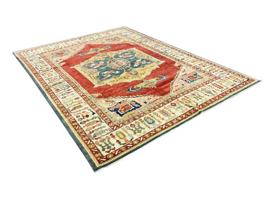 6x8 Red and Ivory Turkish Oushak Rug
