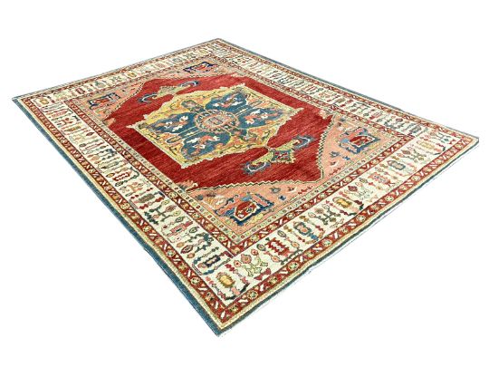 6x8 Red and Ivory Turkish Oushak Rug