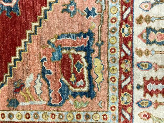 6x8 Red and Ivory Turkish Oushak Rug