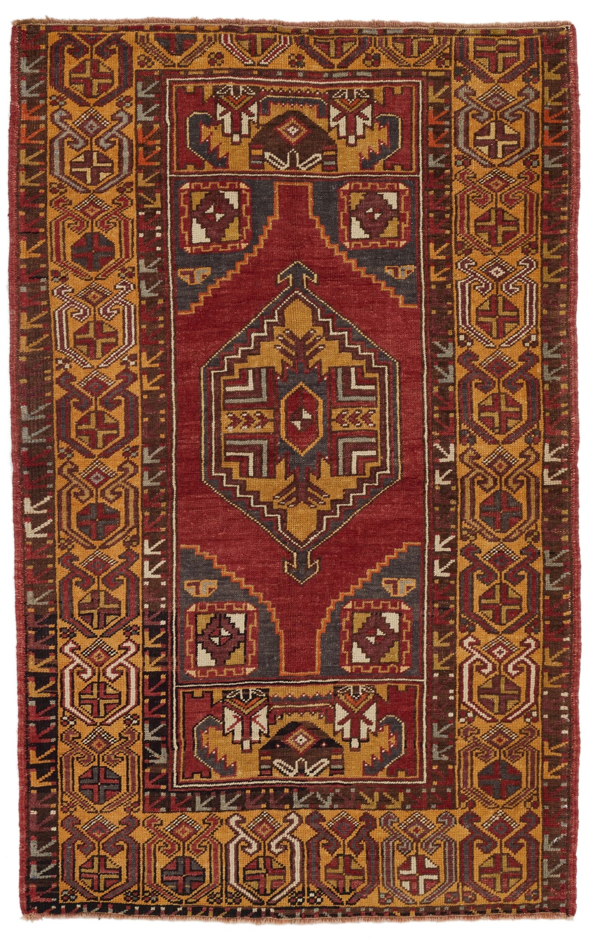 4x6 Red and Gold Turkish Tribal Rug