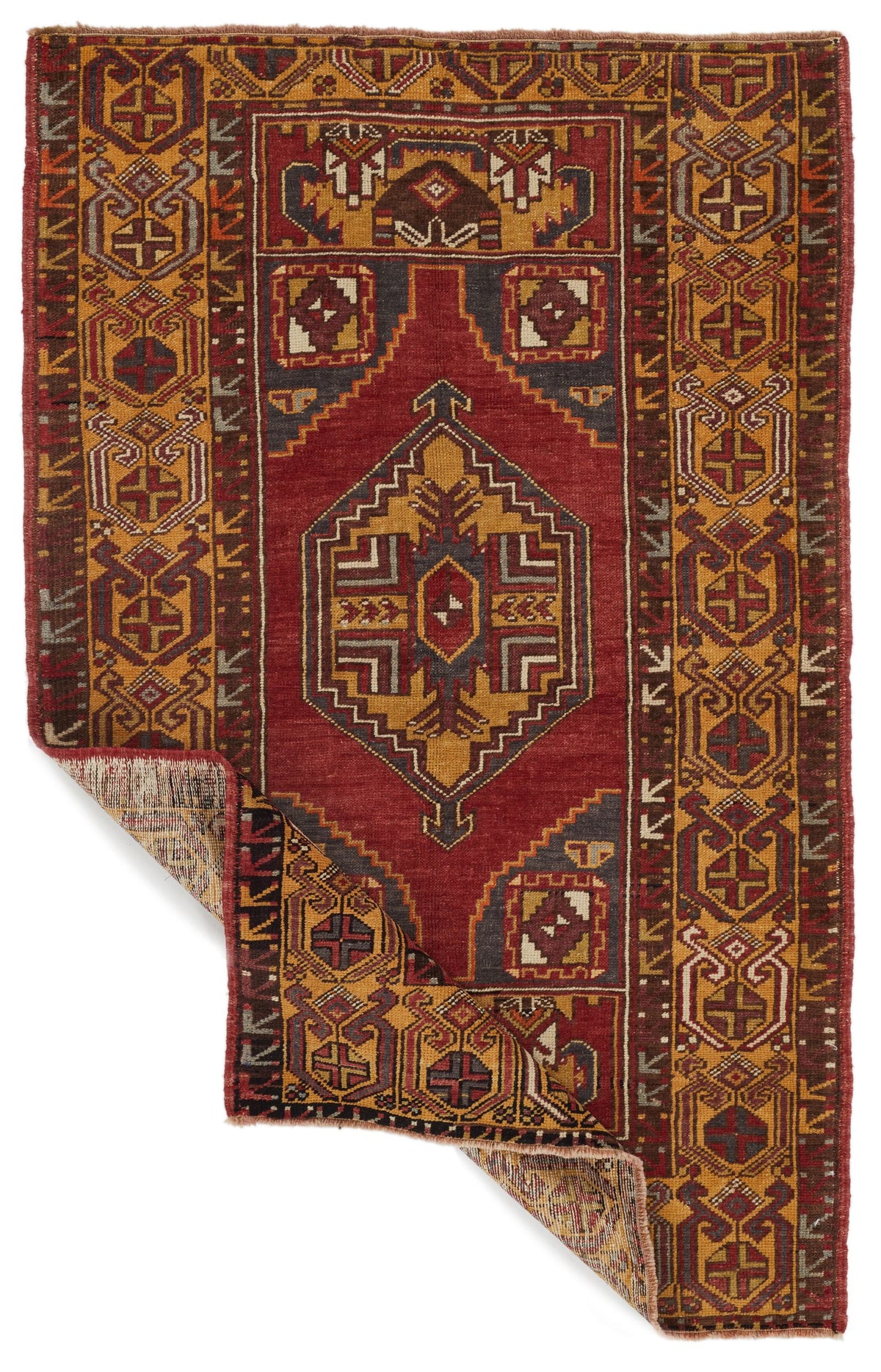 4x6 Red and Gold Turkish Tribal Rug