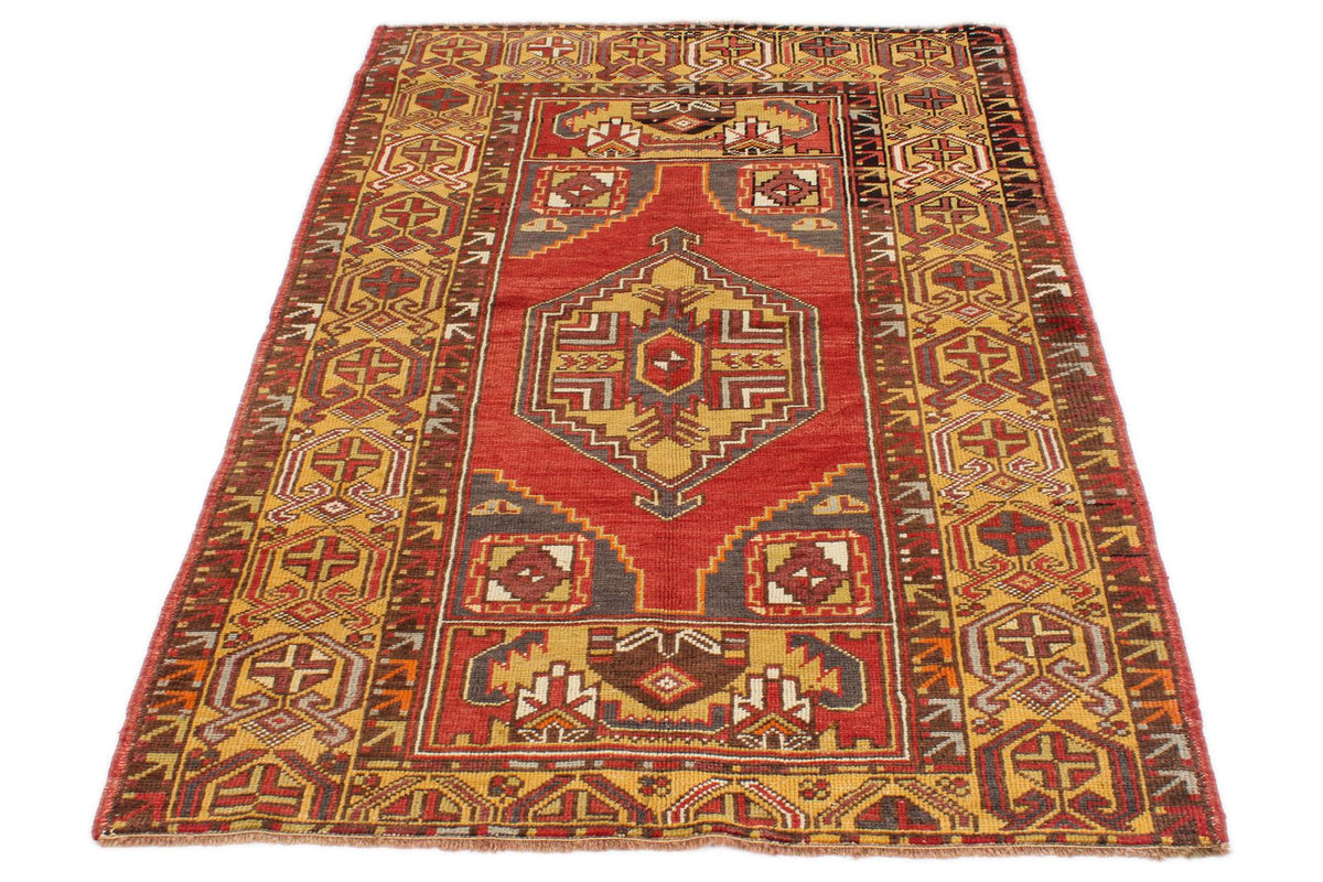 4x6 Red and Gold Turkish Tribal Rug