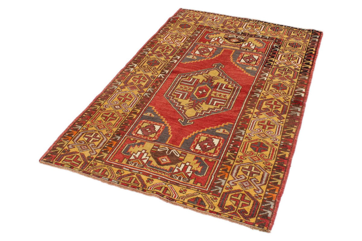 4x6 Red and Gold Turkish Tribal Rug