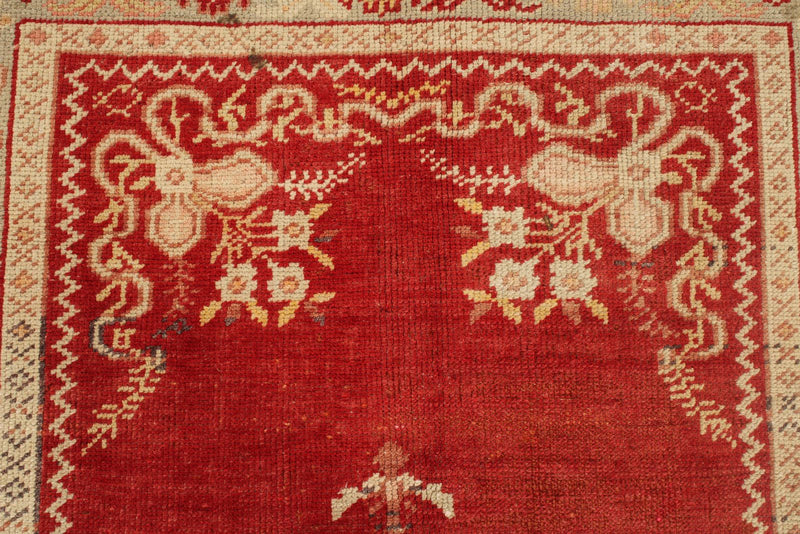 4x7 Red and Ivory Turkish Tribal Rug