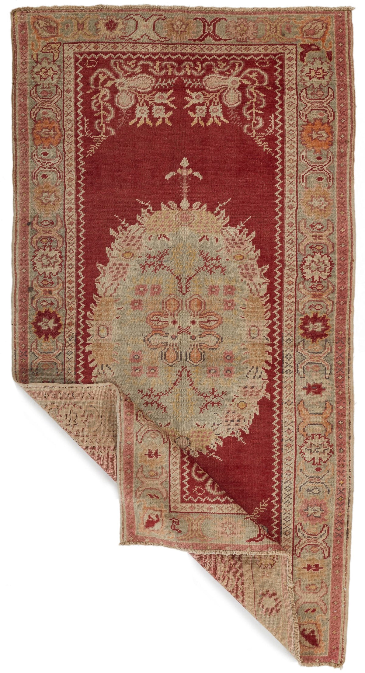 4x7 Red and Ivory Turkish Tribal Rug