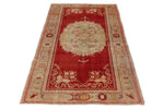 4x7 Red and Ivory Turkish Tribal Rug