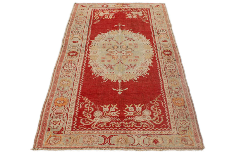 4x7 Red and Ivory Turkish Tribal Rug