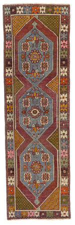 3x9 Blue and Multicolor Turkish Tribal Rug