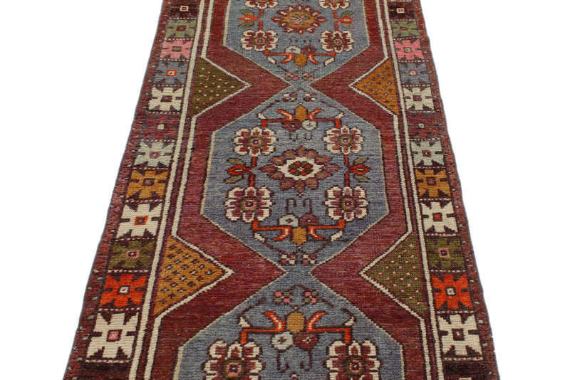 3x9 Blue and Multicolor Turkish Tribal Rug