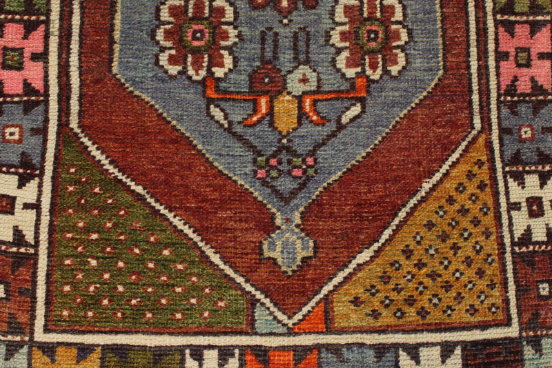 3x9 Blue and Multicolor Turkish Tribal Rug