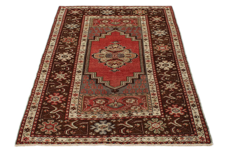 4x6 Red and Brown Turkish Tribal Rug