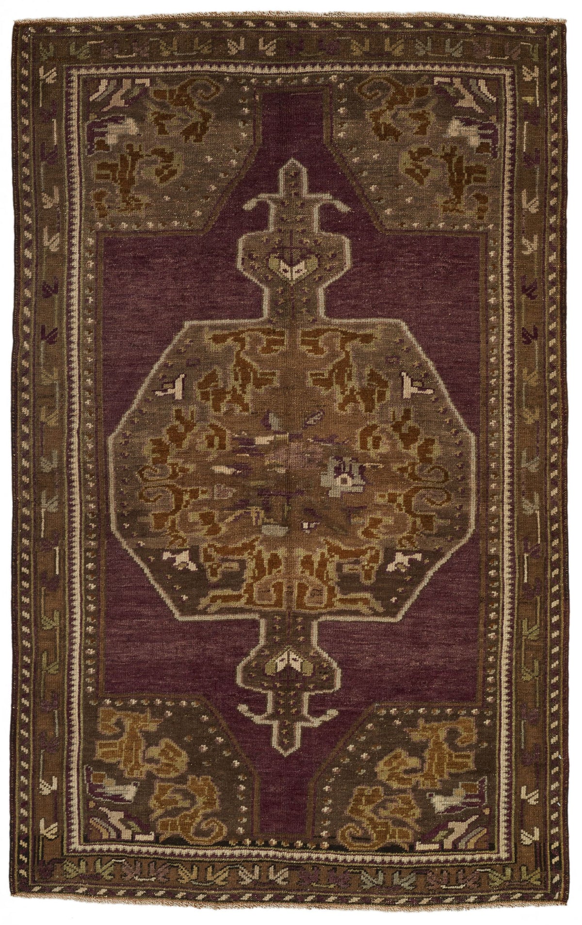 4x6 Purple and Green Turkish Tribal Rug