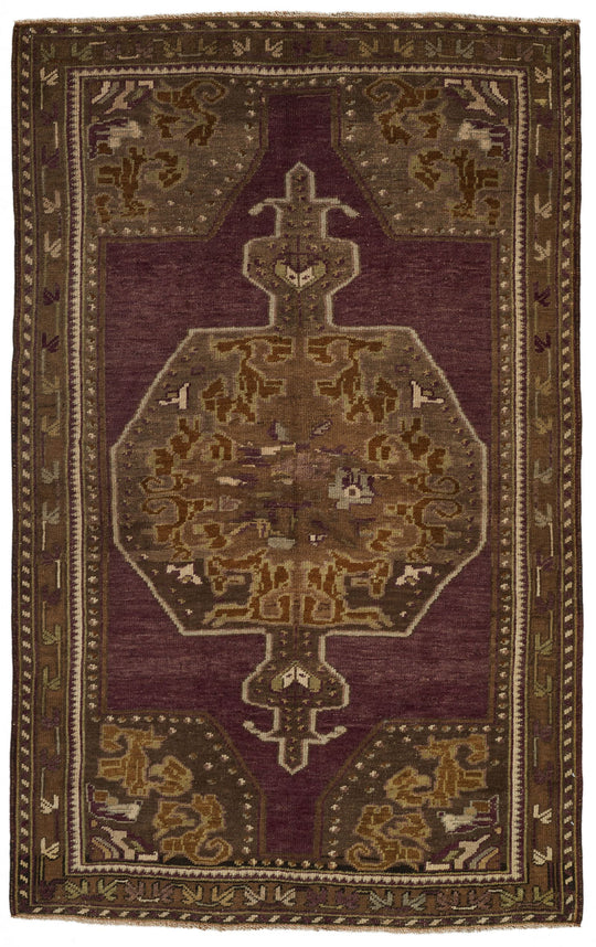 4x6 Purple and Green Turkish Tribal Rug