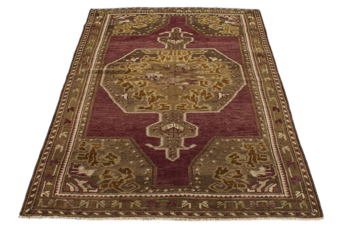 4x6 Purple and Green Turkish Tribal Rug