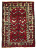 3x4 Red and Ivory Turkish Tribal Rug