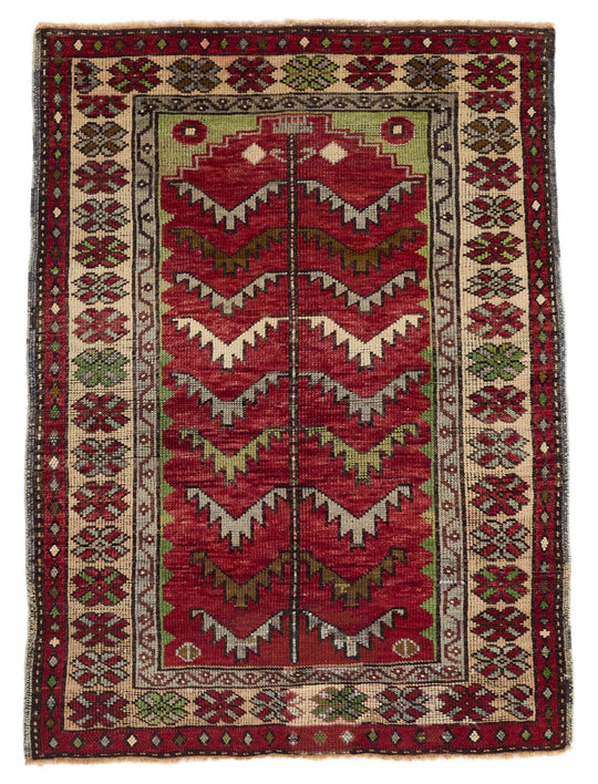 3x4 Red and Ivory Turkish Tribal Rug