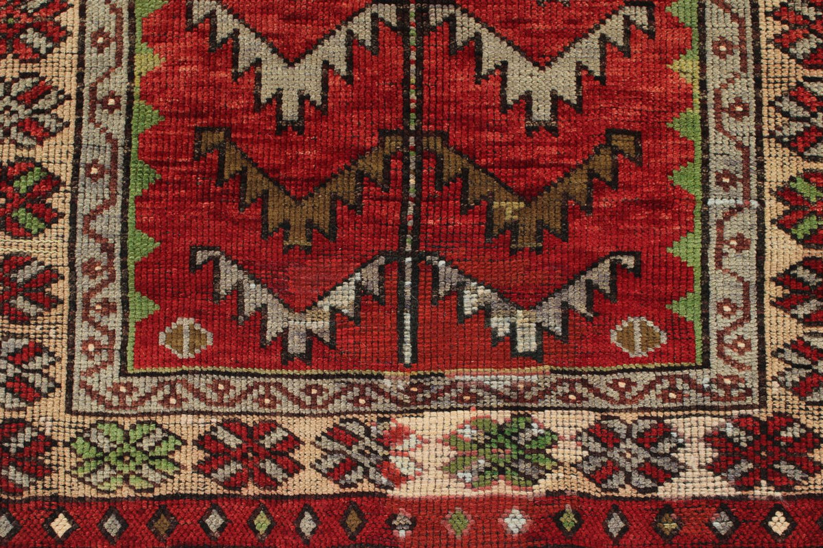 3x4 Red and Ivory Turkish Tribal Rug