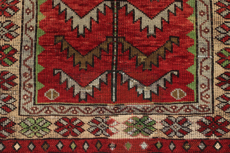 3x4 Red and Ivory Turkish Tribal Rug