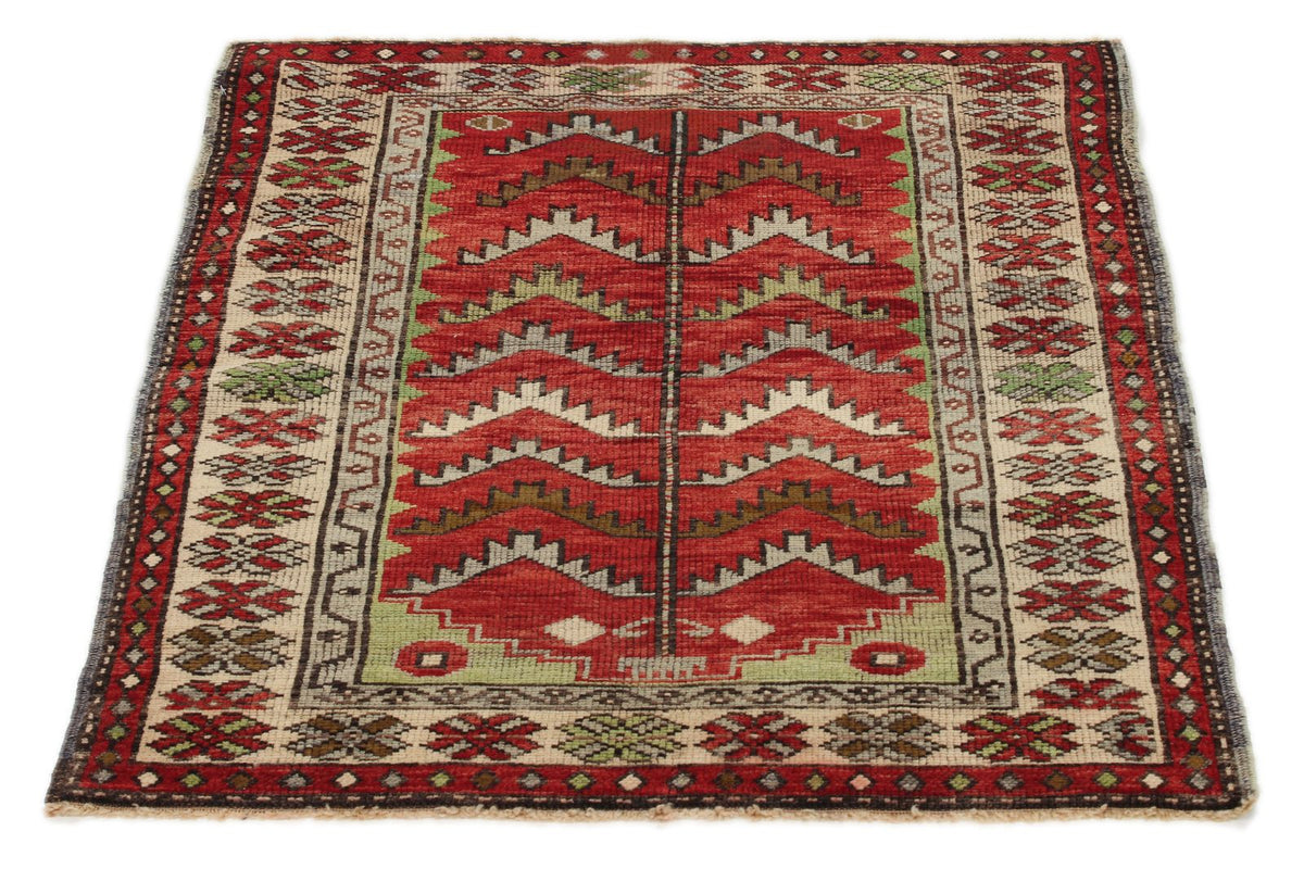 3x4 Red and Ivory Turkish Tribal Rug