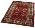 3x4 Red and Ivory Turkish Tribal Rug