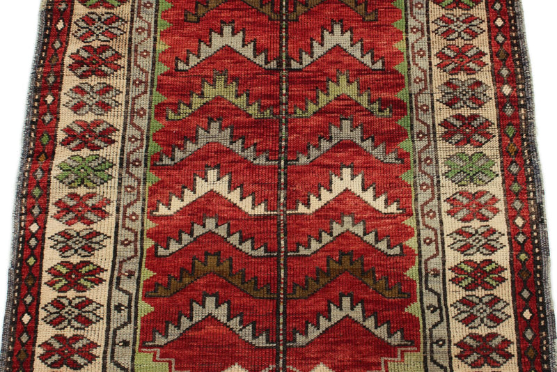 3x4 Red and Ivory Turkish Tribal Rug