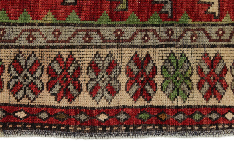 3x4 Red and Ivory Turkish Tribal Rug