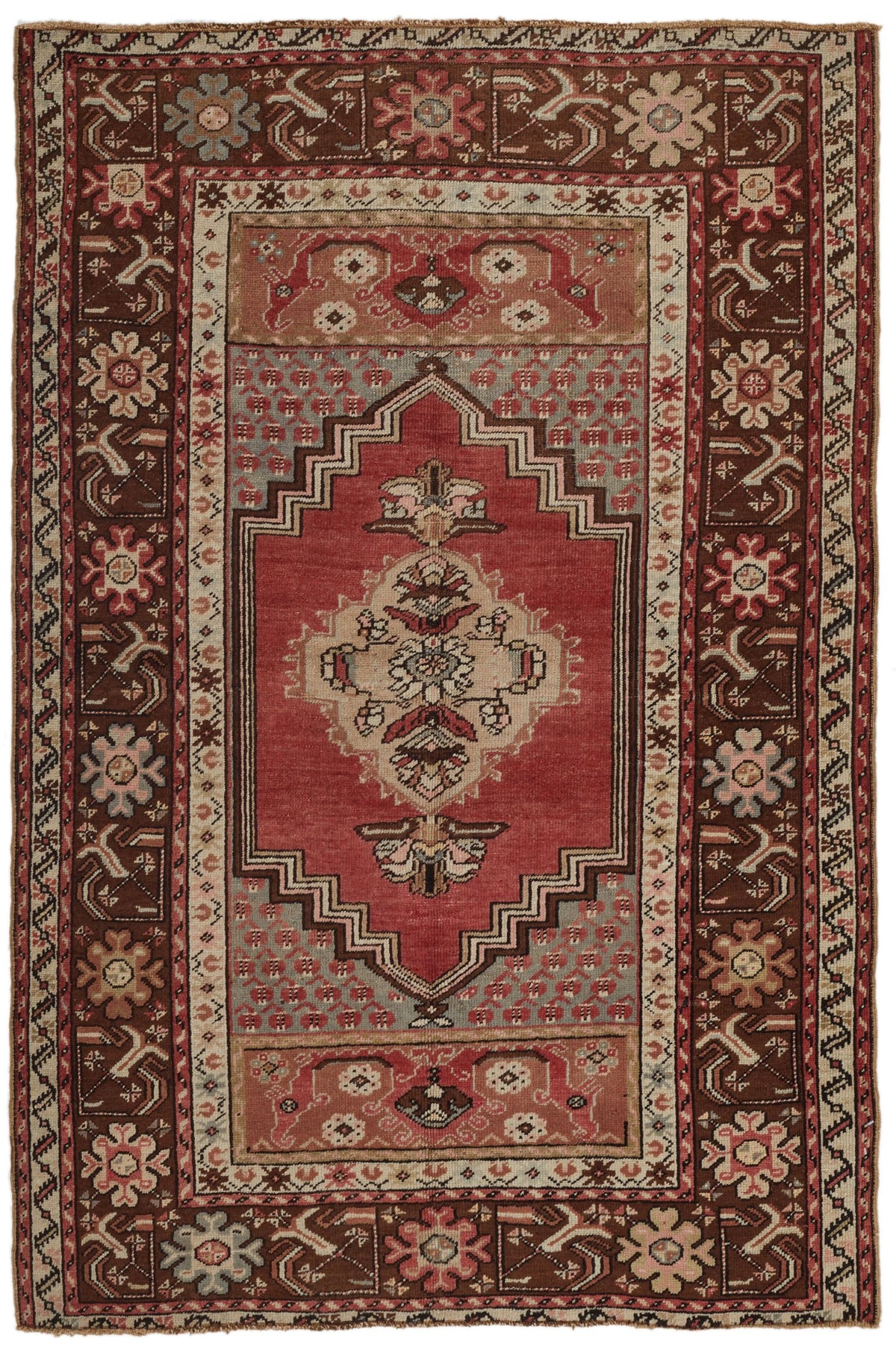4x5 Red and Brown Turkish Tribal Rug