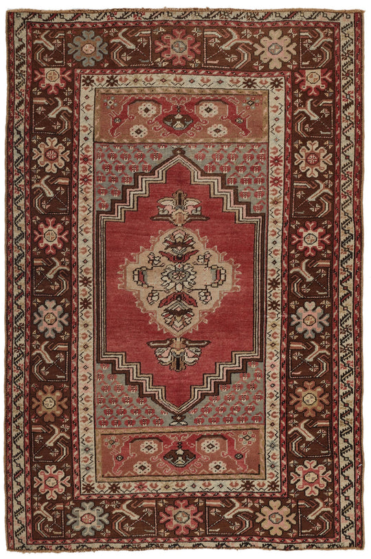 4x5 Red and Brown Turkish Tribal Rug