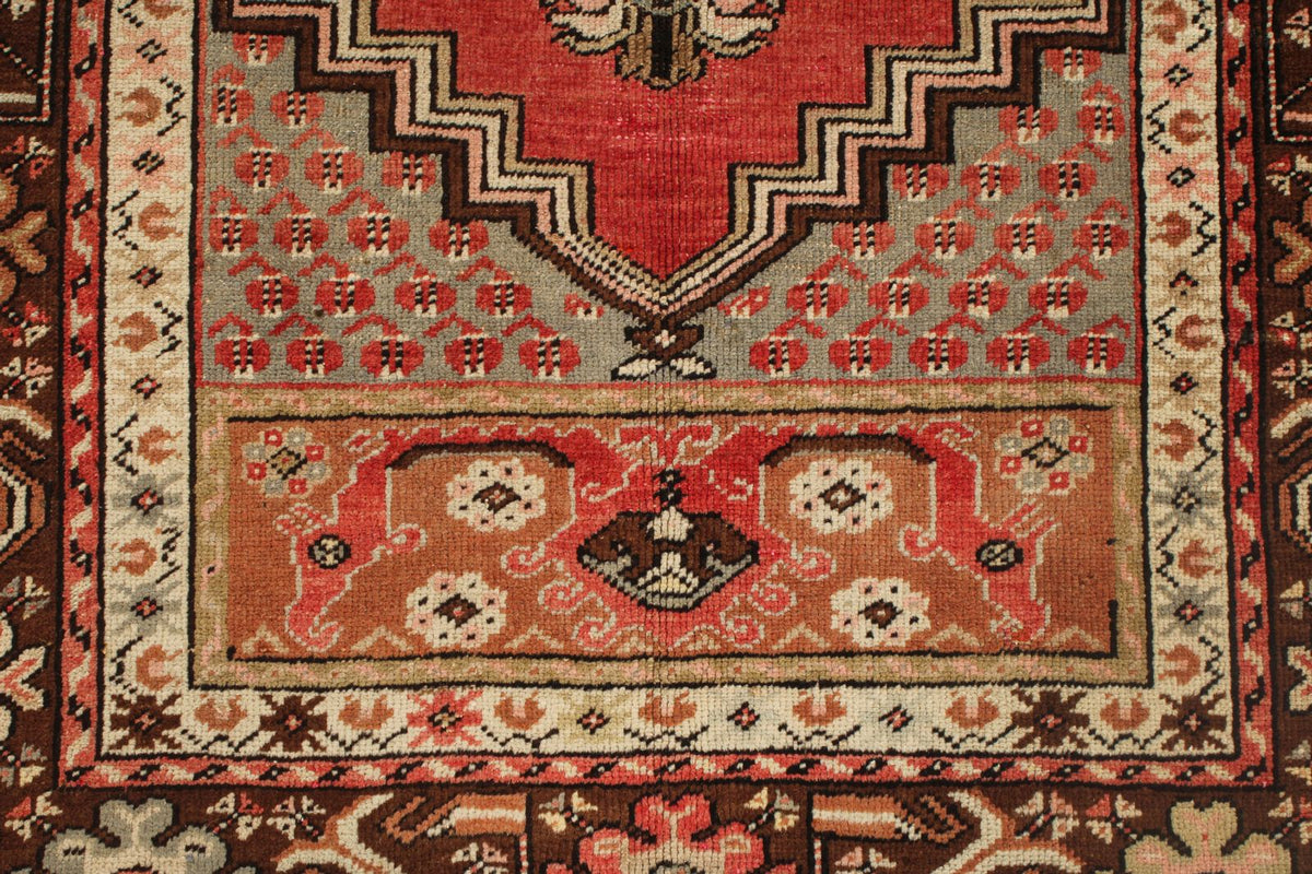 4x5 Red and Brown Turkish Tribal Rug