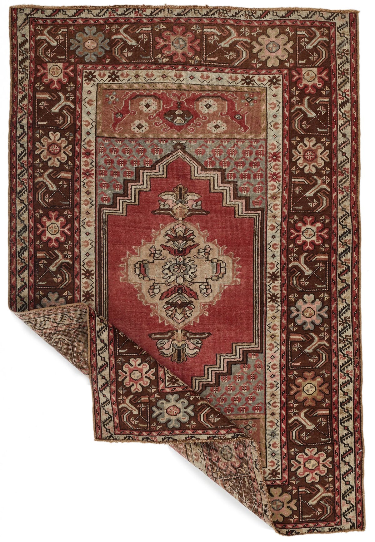4x5 Red and Brown Turkish Tribal Rug