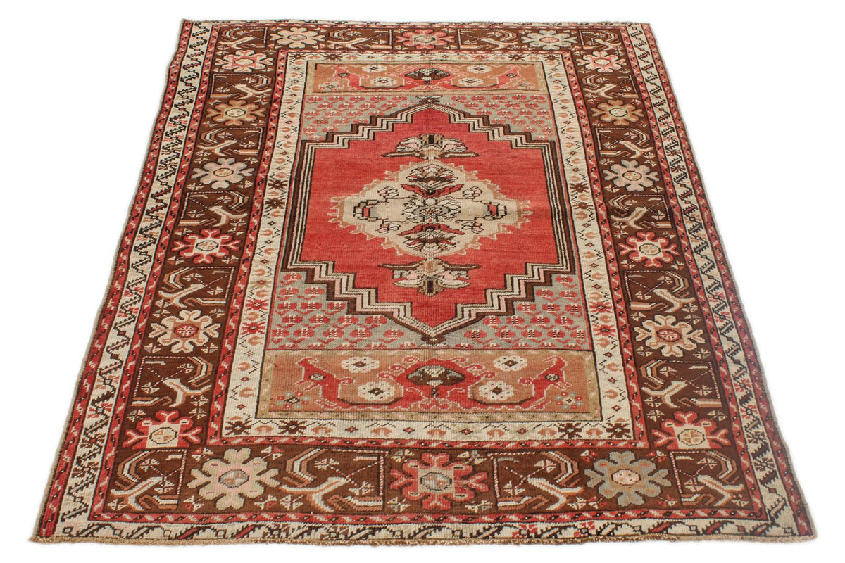 4x5 Red and Brown Turkish Tribal Rug