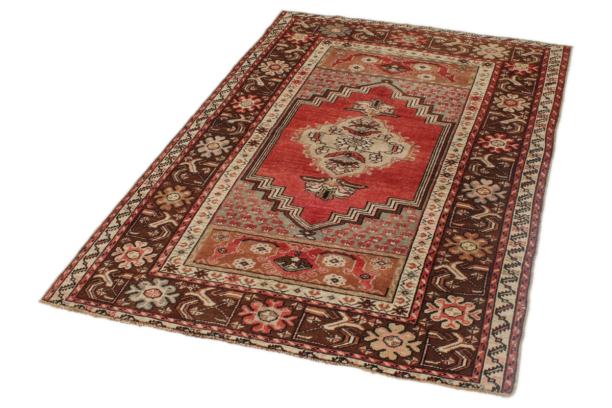 4x5 Red and Brown Turkish Tribal Rug