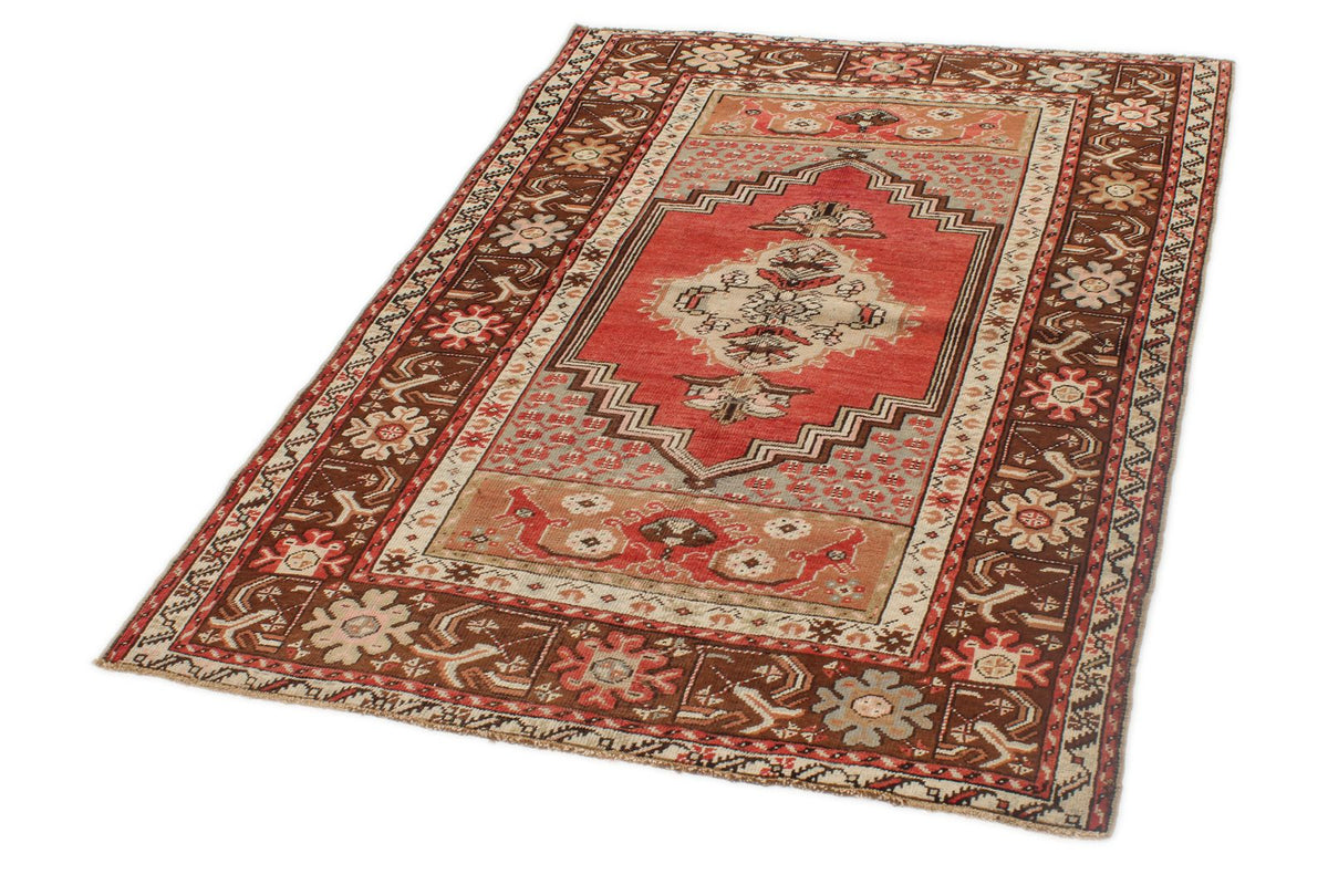 4x5 Red and Brown Turkish Tribal Rug