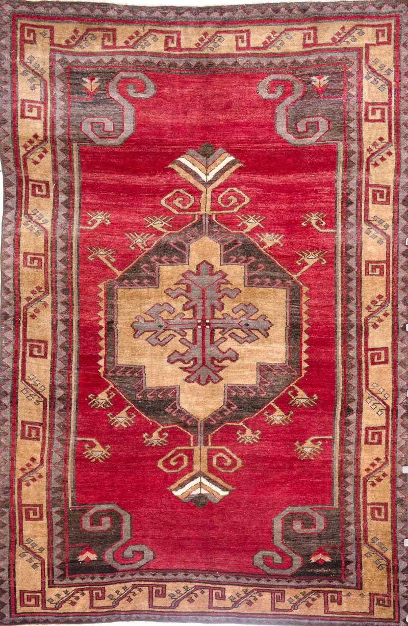 5x8 Red and Gold Turkish Tribal Rug