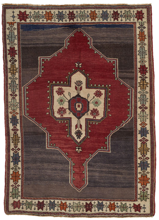 4x6 Gray and Red Turkish Tribal Rug