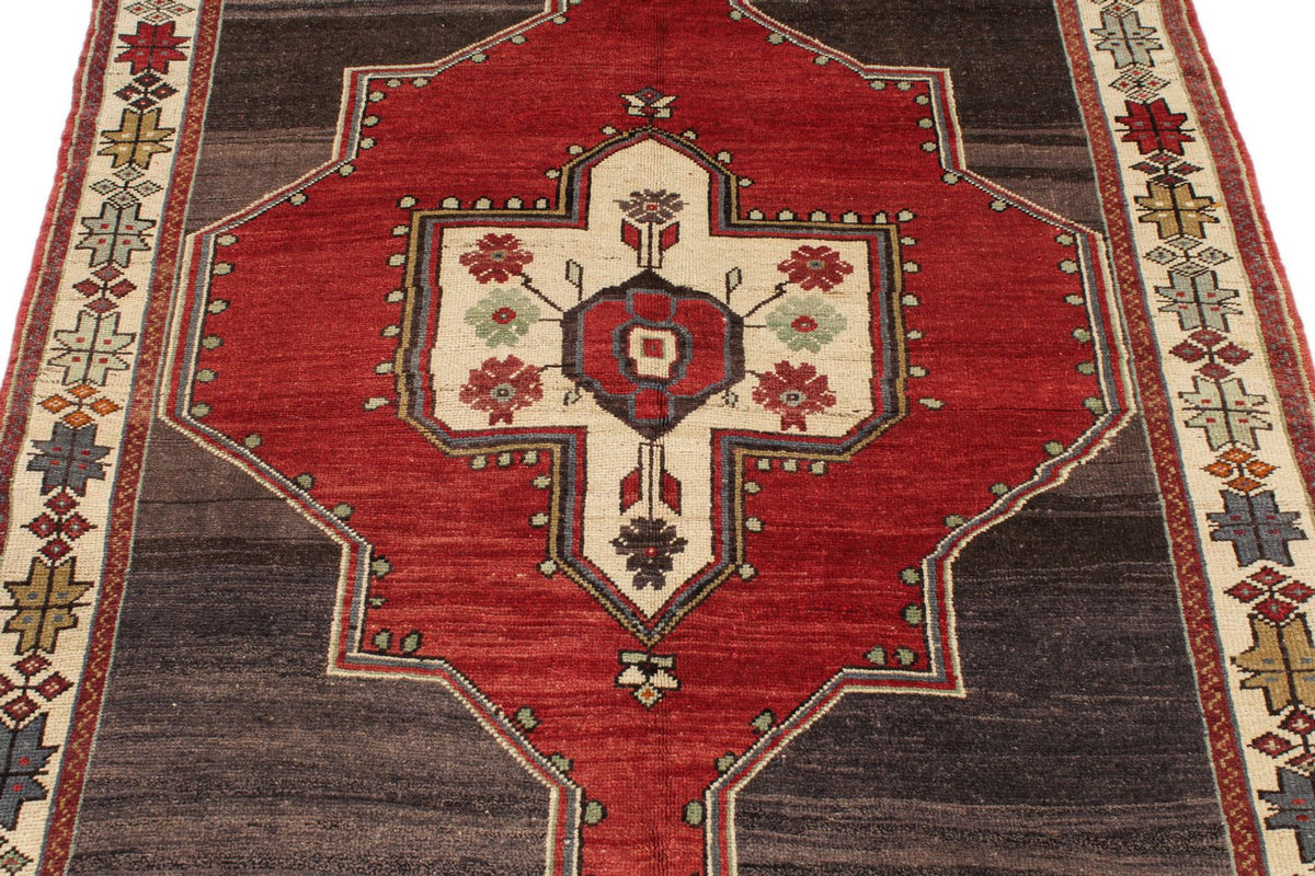 4x6 Gray and Red Turkish Tribal Rug