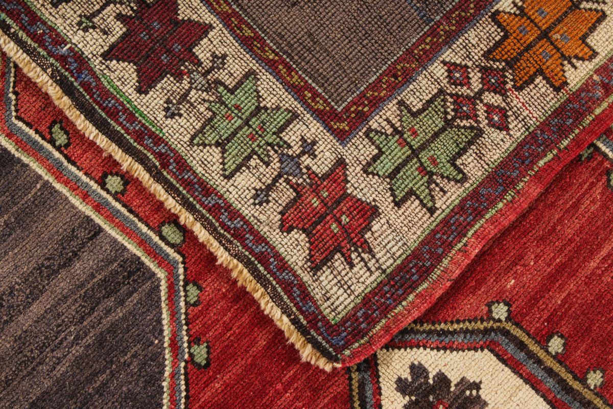 4x6 Gray and Red Turkish Tribal Rug