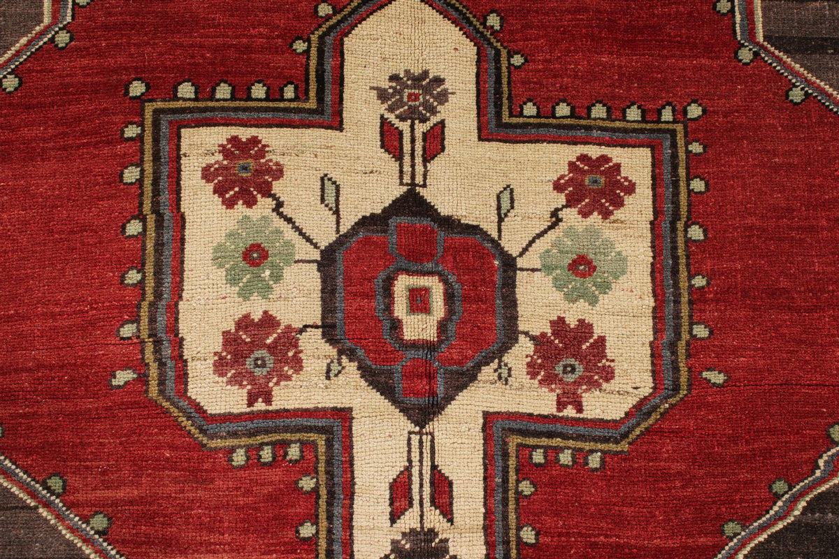 4x6 Gray and Red Turkish Tribal Rug