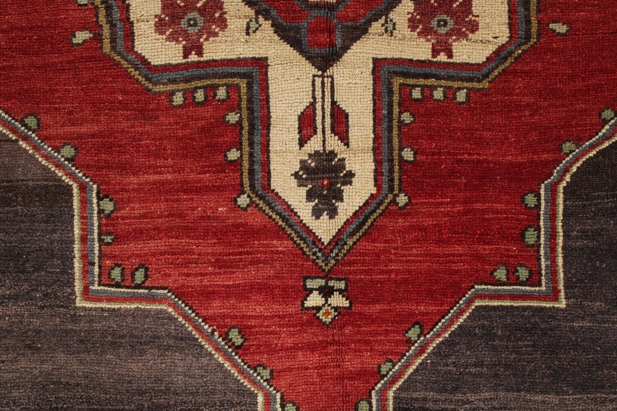 4x6 Gray and Red Turkish Tribal Rug