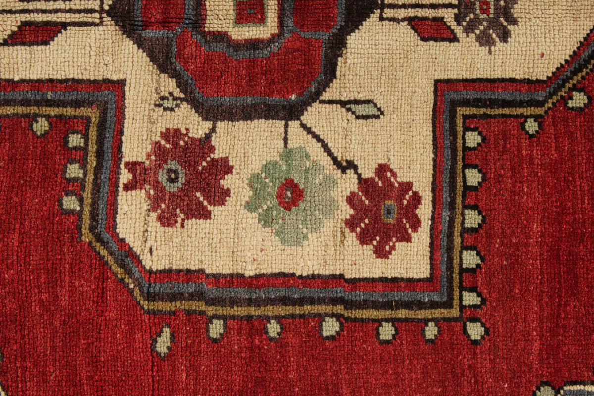 4x6 Gray and Red Turkish Tribal Rug